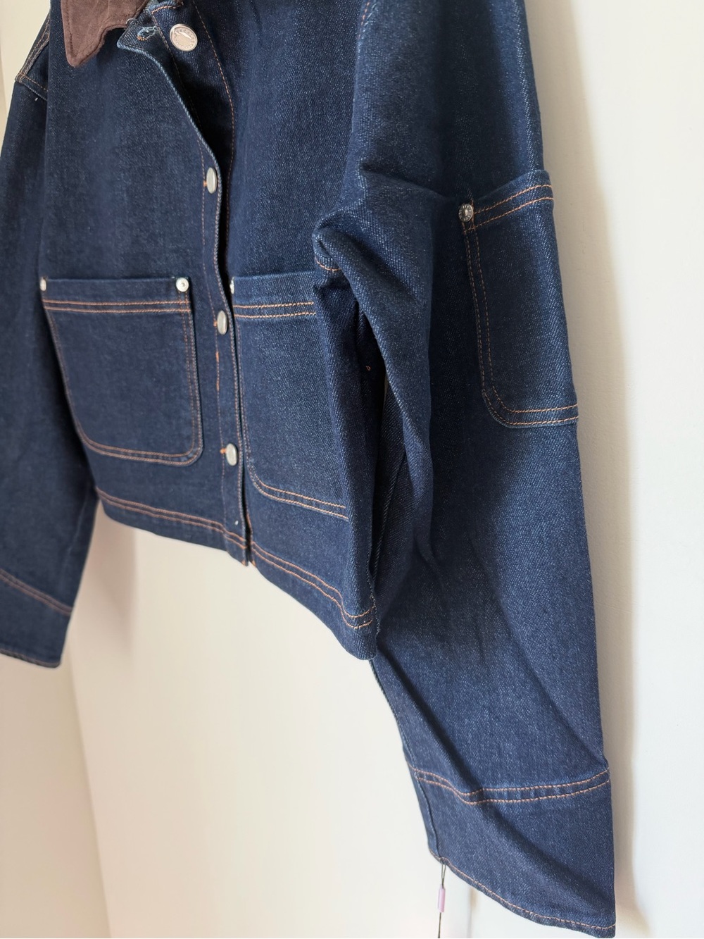 Avec Les Filles Denim cotton Jacket with Brown faux suede Collar - Picture 2 of 7